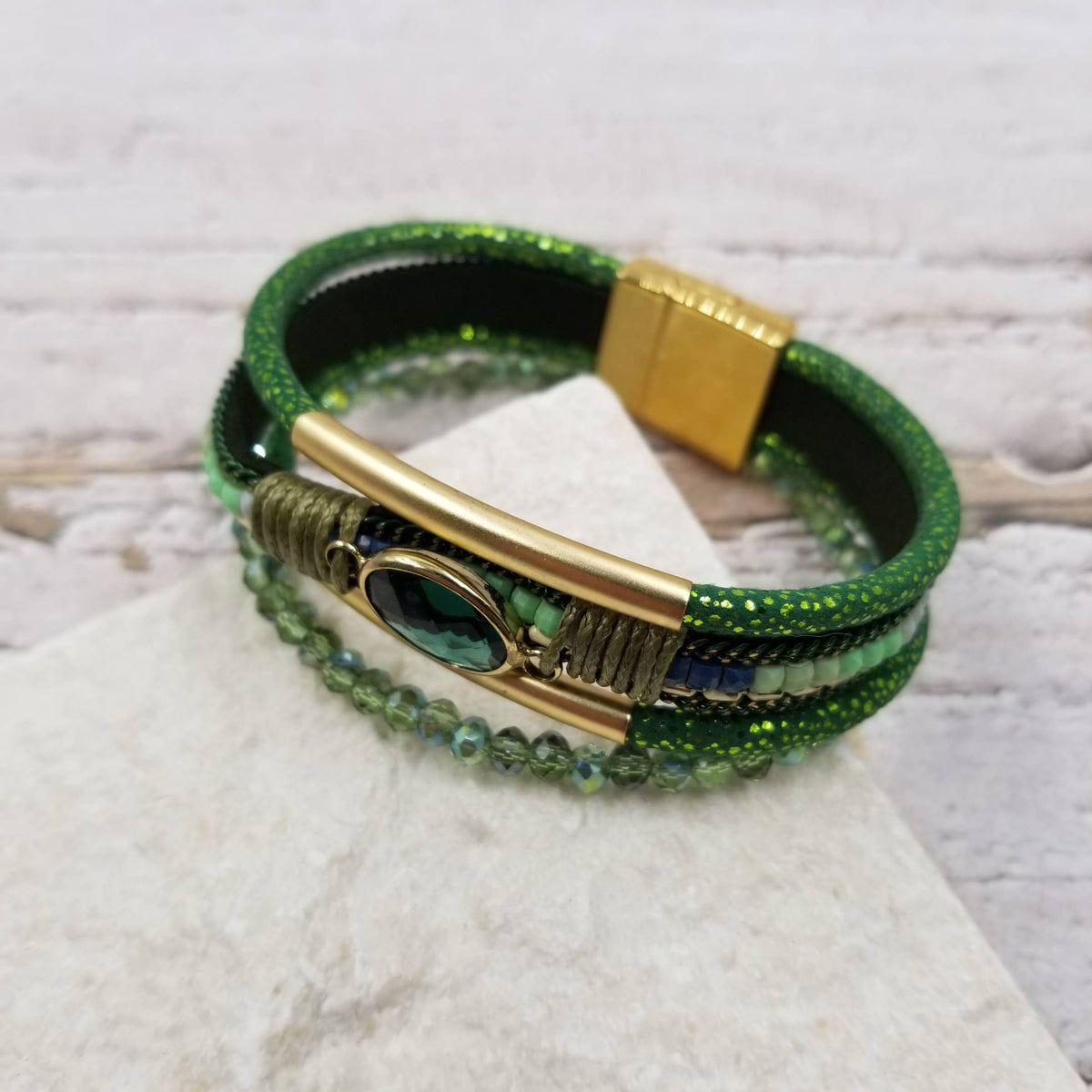 Multi Layer Bohemian Seed Bead Leather Magnetic Bracelet