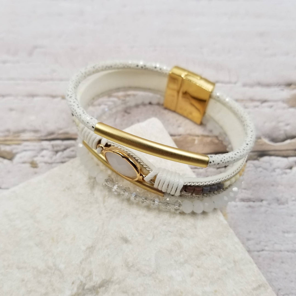 Multi Layer Bohemian Seed Bead Leather Magnetic Bracelet