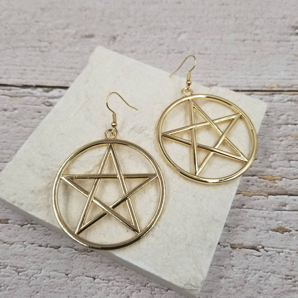 Large Pentagram Earrings - Silver