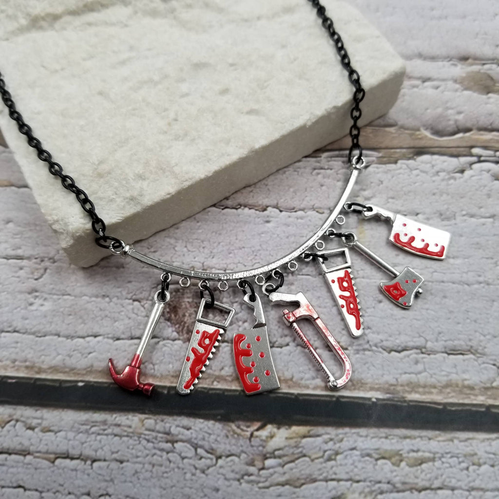Bleeding Halloween Saw Axe Dagger Necklace