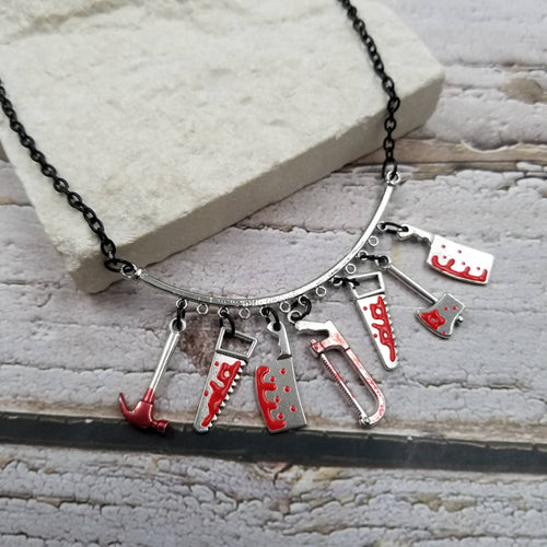 Bleeding Halloween Saw Axe Dagger Necklace