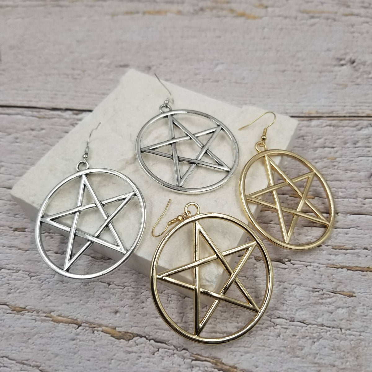 Large Pentagram Earrings - Silver