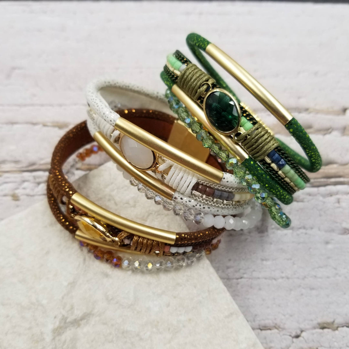 Multi Layer Bohemian Seed Bead Leather Magnetic Bracelet
