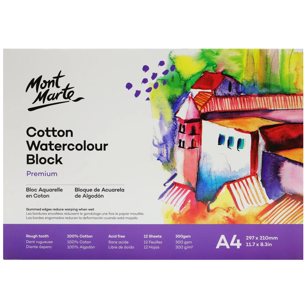 Mont Marte Cotton Watercolor Paper Block 300gsm A4