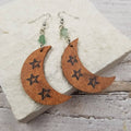 Natural Stone Moon Wood Earrings