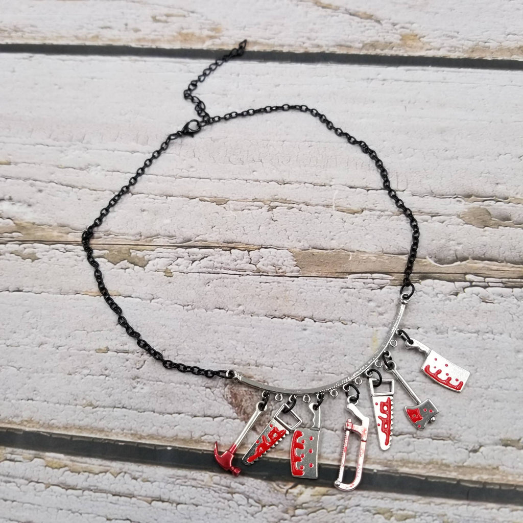 Bleeding Halloween Saw Axe Dagger Necklace