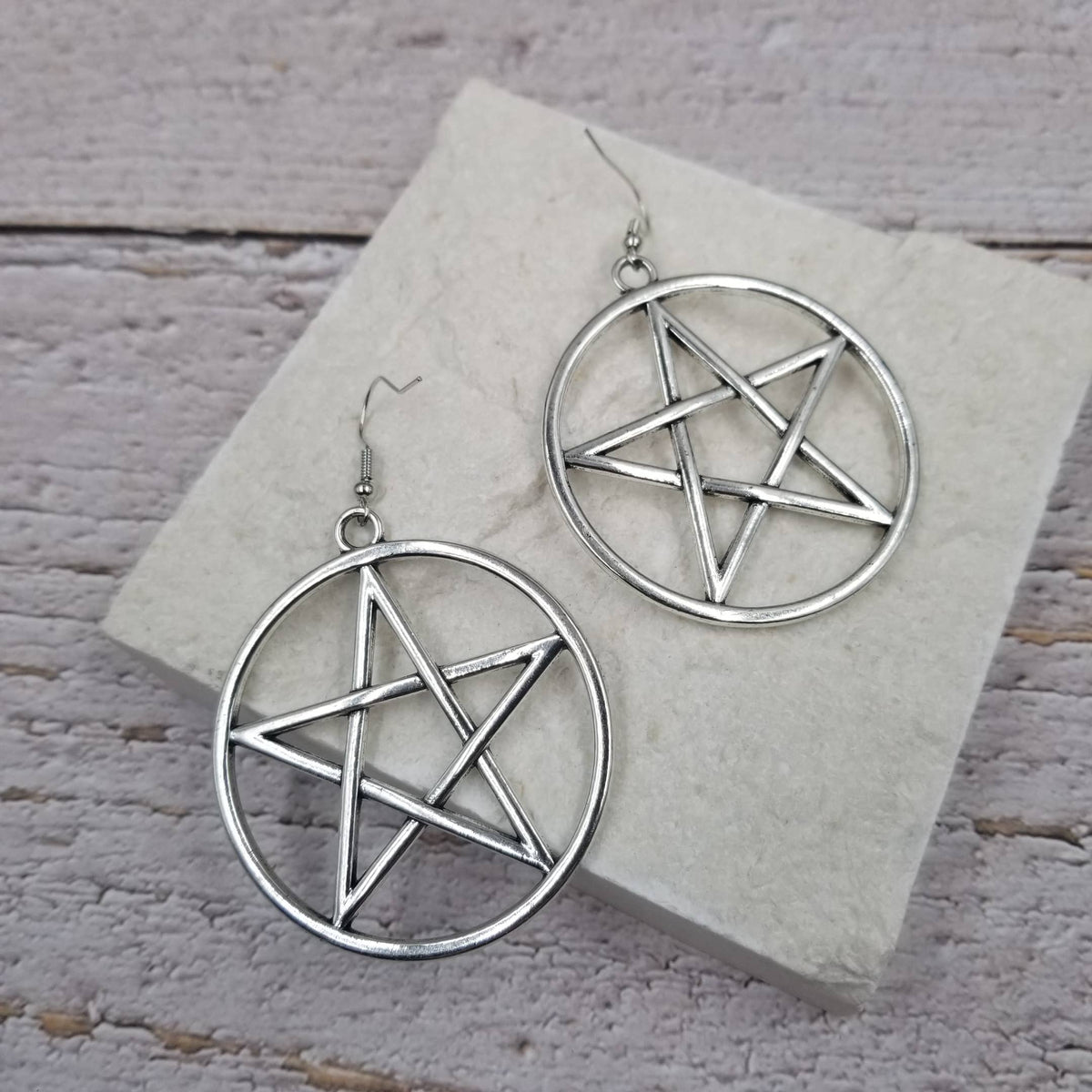 Large Pentagram Earrings - Silver