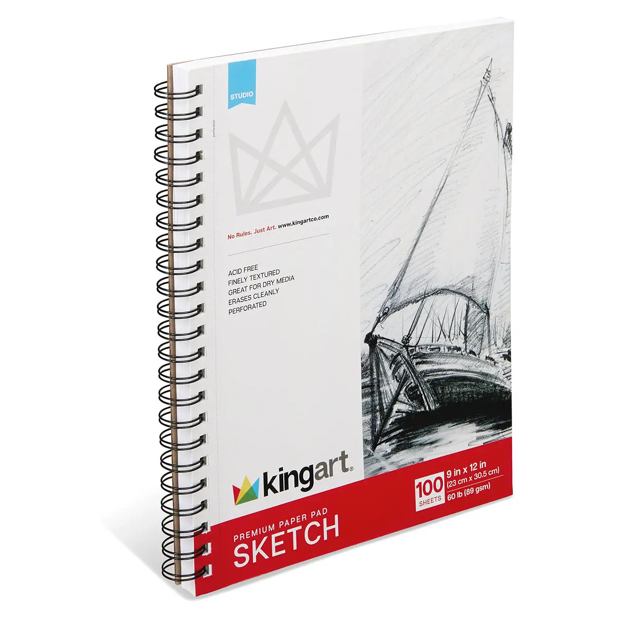 King Art Sketch Pad - Side Spiral - 9” X 12” - 100 Sheets