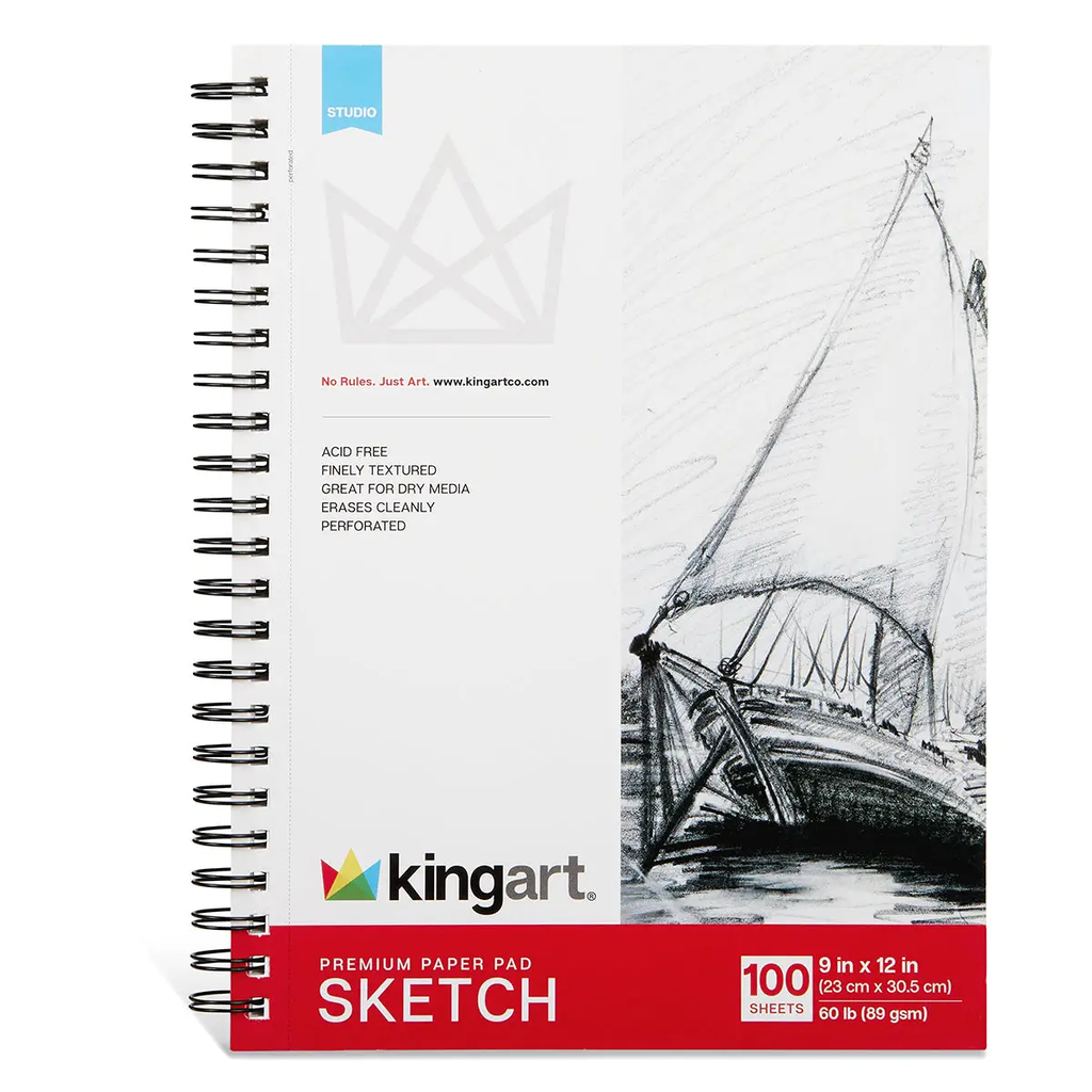 King Art Sketch Pad - Side Spiral - 9” X 12” - 100 Sheets