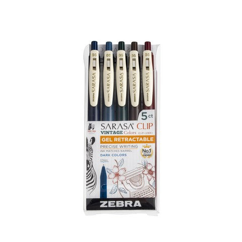 Sarasa Clip Vintage Gel Retractable Zebra Pens  5PK